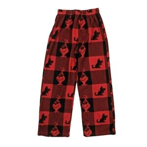 The Grinch Dr. Seuss Unisex Kids Red Buffalo Plaid Fleece Sleep Pajama Pants - 6